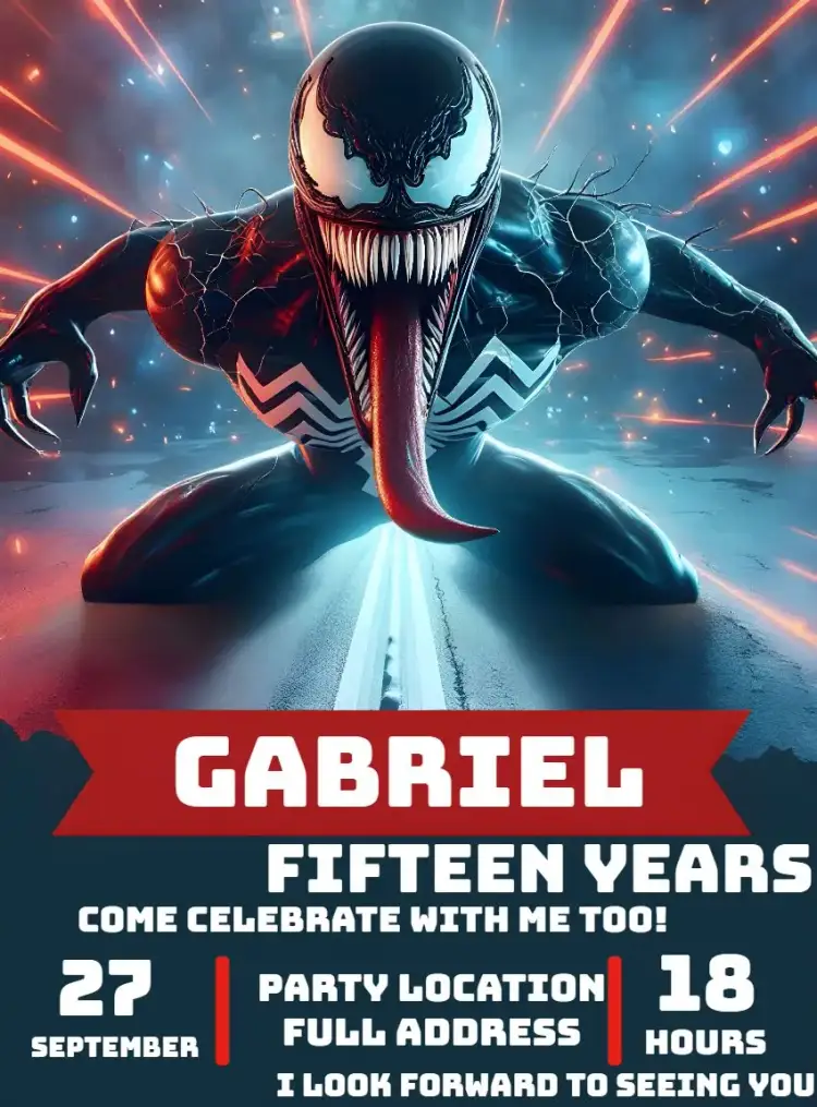 Invitation Venom Boy – Birthday theme blue, superheroes, modern, fun, comic, themed