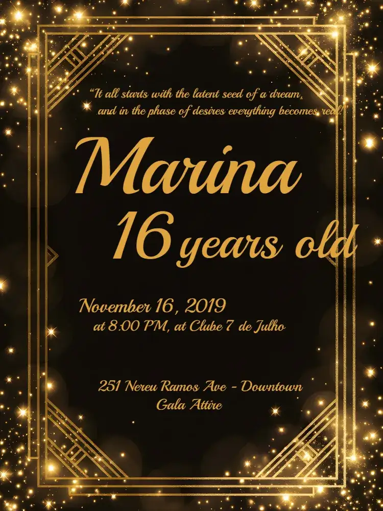Invitation Luxurious Golden 15th Birthday Debutante – Sweet 15 theme golden, black, minimalist, modern, elegant