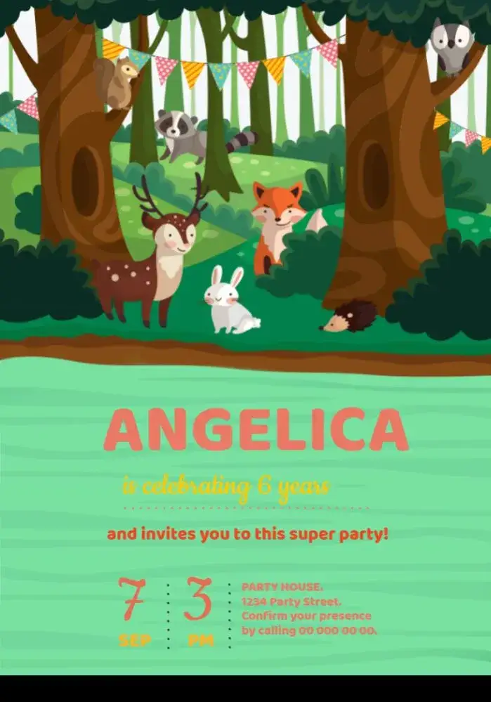Invitation Forest Animals Celebration – Kids' Birthday Party theme forest-themed, fun-filled, colorful, childlike, tropical, playful