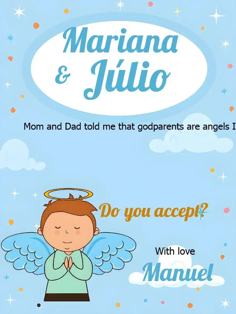 Invitation Blue Baptism Godparents – Baptism theme light blue, golden, white, angels, minimalist, religious