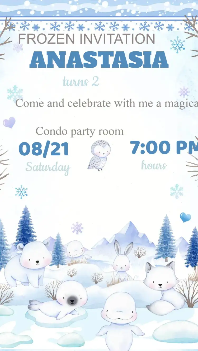 Invitation Polar Bear Birthday Invitation – Kids' Birthday Party theme winter, cute, colorful, fun, captivating illustrations, animal theme