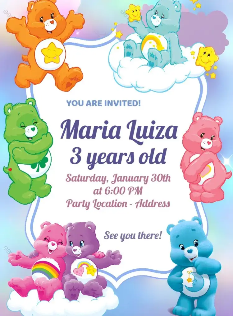 Care Bears Colorful invitation