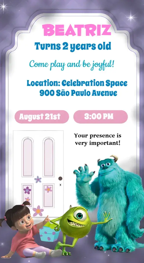 Invitation Monsters Inc. Boo Pink – Most searched for theme colorful, fun, themed, childish, modern