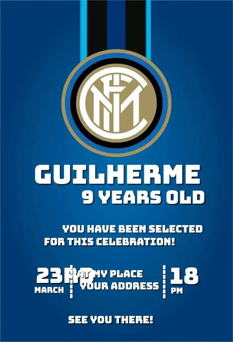 Invitation Inter Milan 5 – Birthday theme soccer, contemporary, colorful, dynamic, sporty