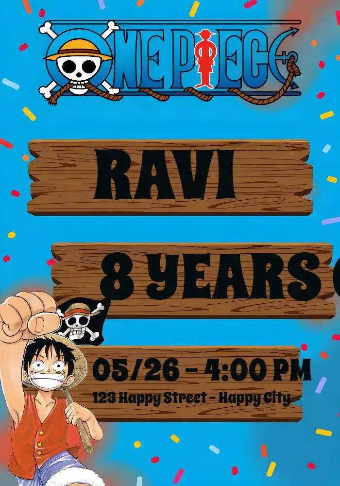 Invitation One Piece Blue – Most searched for theme blue, pirate-themed, anime, fun-filled, adventure, children's