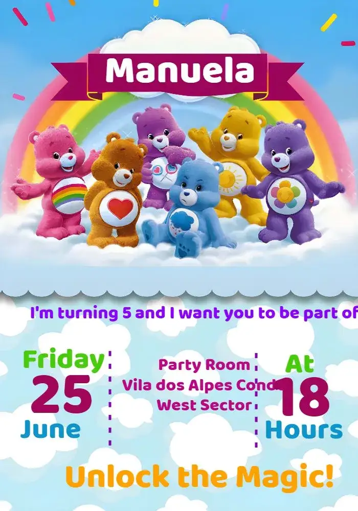 Invitation Care Bears – Kids' Birthday Party theme colorful, fun, childish, cute, themed
