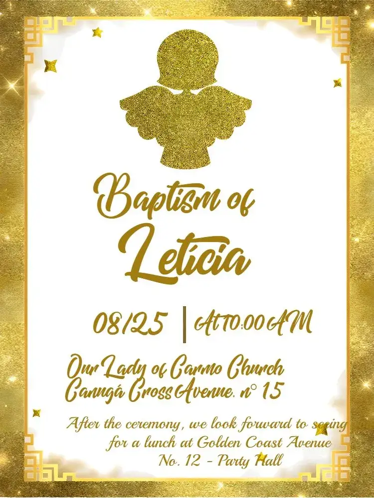 Invitation Baptism Background – Baptism theme yellow, white, golden, angels, sparkle, heart