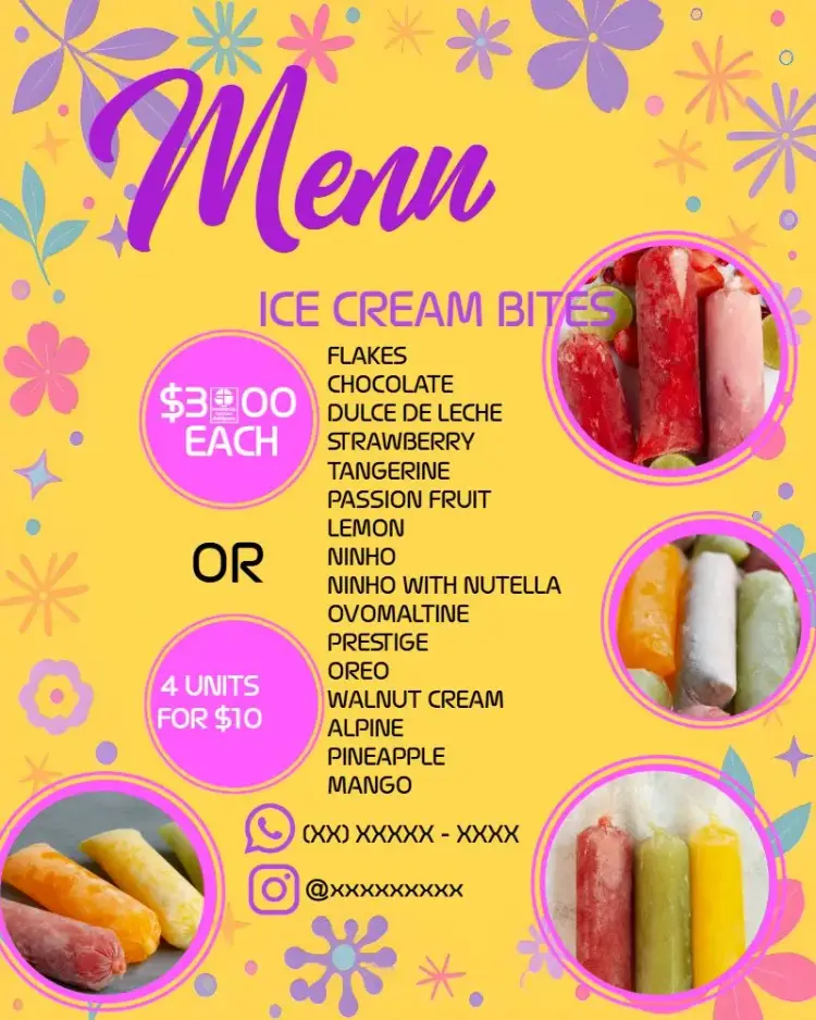 Menu Art Ice Gourmet Popsicle Flyer invitation