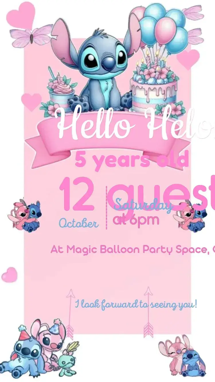 Pink background Stitch invitation