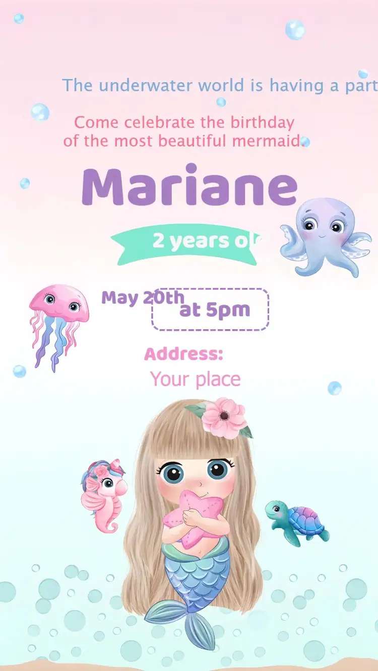 Invitation Under the Sea Turtle – Kids' Birthday Party theme under the sea, colorful, delicate, childlike, themed, playful