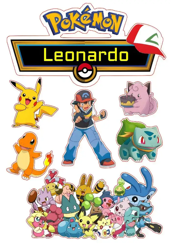 Invitation Colorful Pokemon Cake Topper – Cake topper theme colorful, fun, themed, youthful, Pokémon illustrations, vibrant