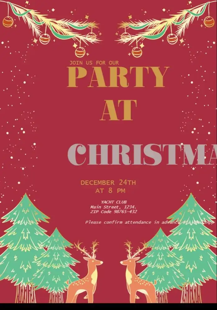 Invitation Santa Claus Christmas Card – Card theme red and green, Christmas illustrations, classic style, festive elements, fun style, modern design