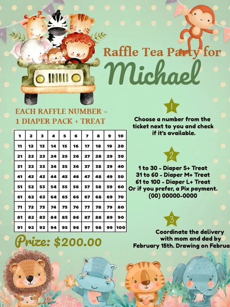 Green Safari Raffle Tea invitation
