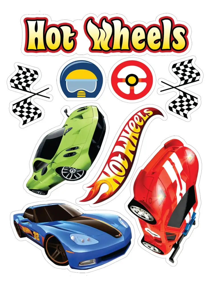 Invitation Hot Wheels – Cake topper theme vibrant colors, modern style, car graphic elements, dynamic and fun, racing theme, children's adventure