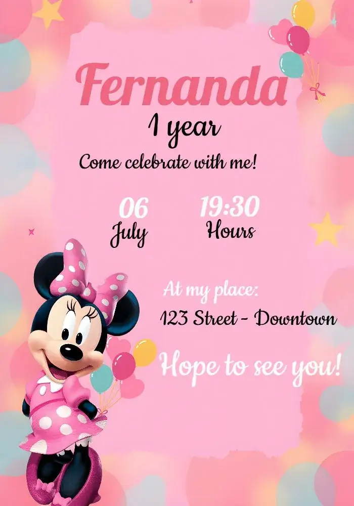 Invitation Minnie Mouse Pink Red – Commemorative Dates theme red, black, polka dots, fun, childish, magical