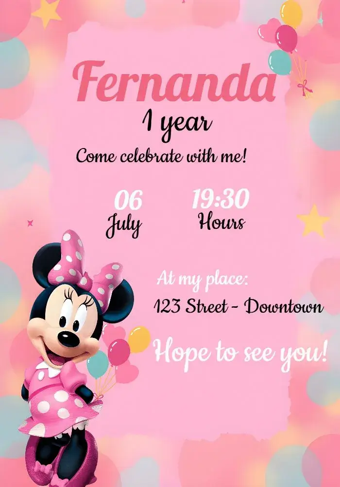 Minnie Mouse Pink Red invitation