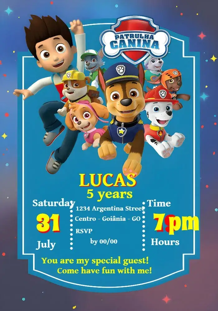 Paw Patrol White invitation