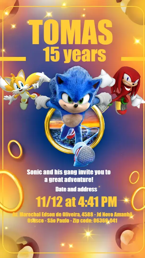 Invitation Sonic Rings – Most searched for theme vibrant, colorful, themed, fun-filled, youthful