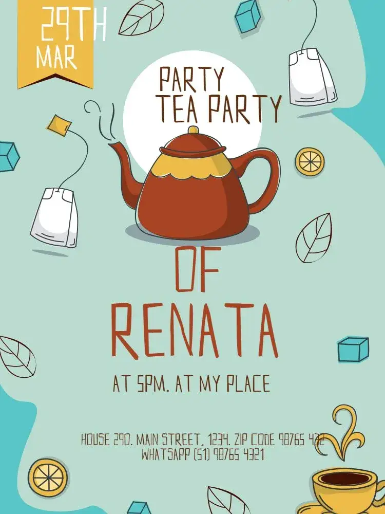 Invitation Whimsical Teapot Tea Party – Diaper Shower theme playful, delicate, clear, green, childlike, cheerful