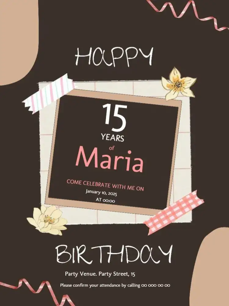 Invitation 15th Black Editable Female – Sweet 15 theme black and gold, elegant, modern, sophisticated, minimalist, classic