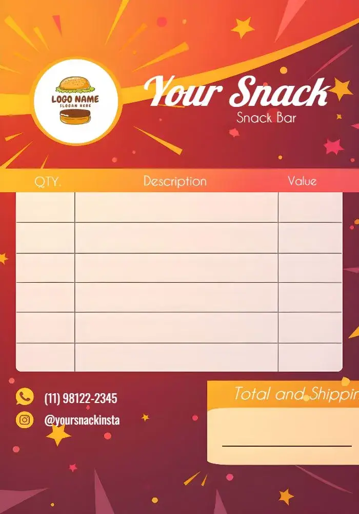 Arte Snack Bar Order Form invitation