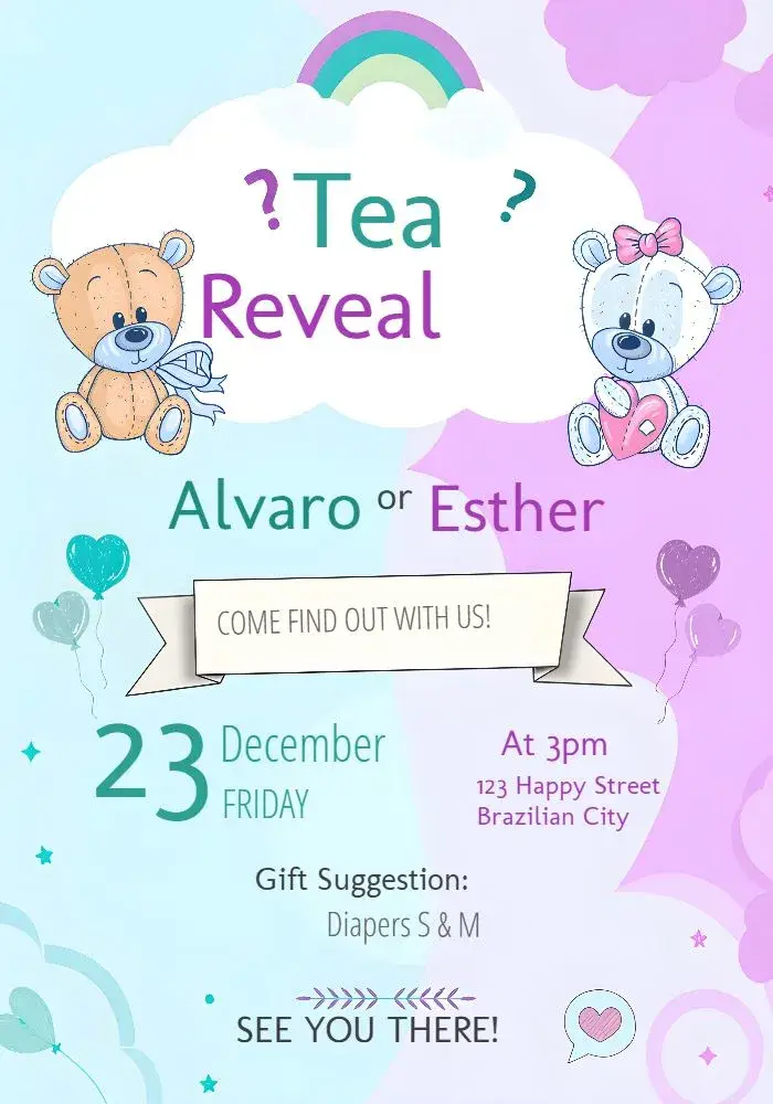 Teddy Bears Gender Reveal invitation