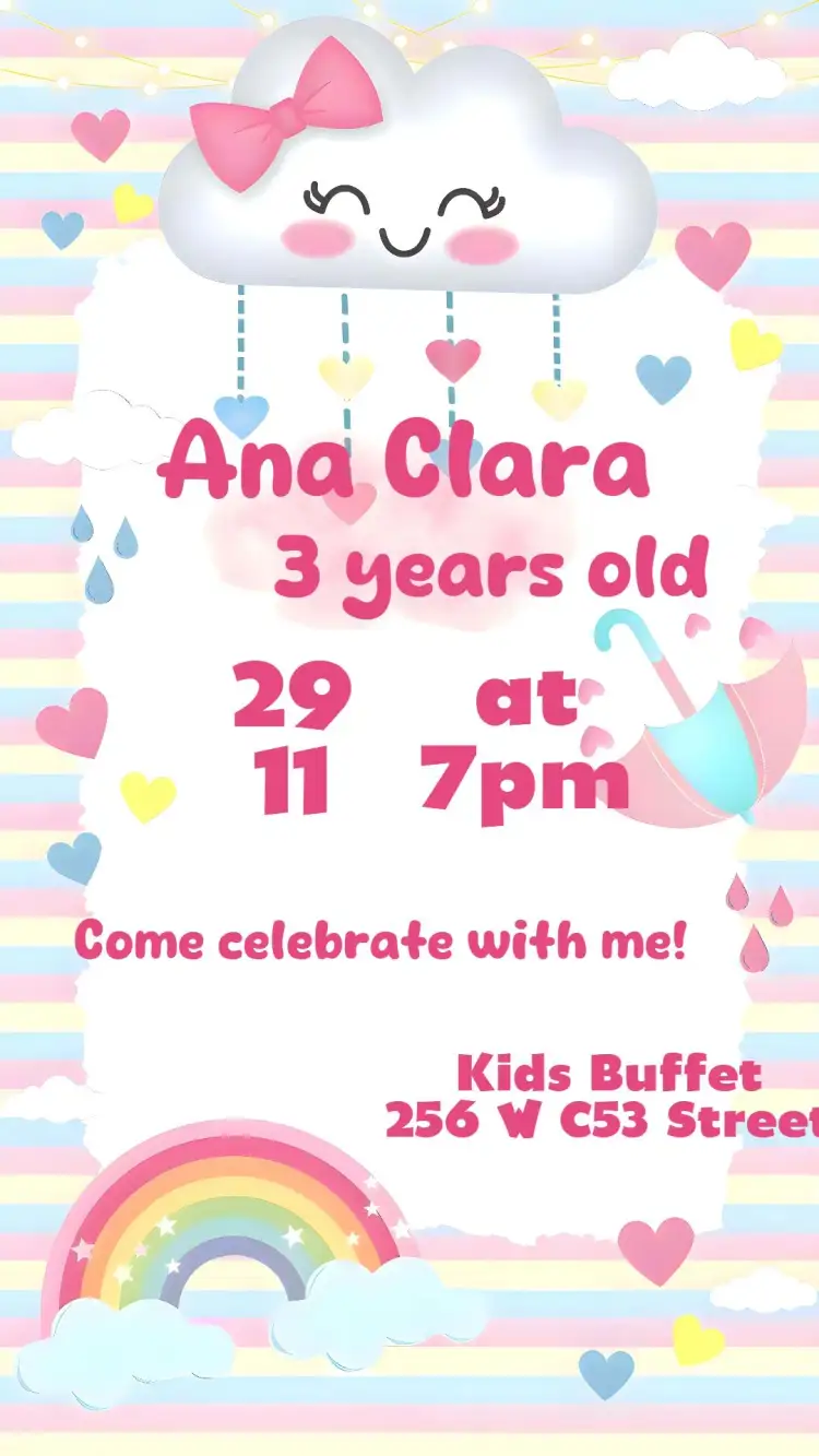 Invitation Shower of Love – Kids' Birthday Party theme colorful, childlike, romantic, fun-filled, clouds, hearts