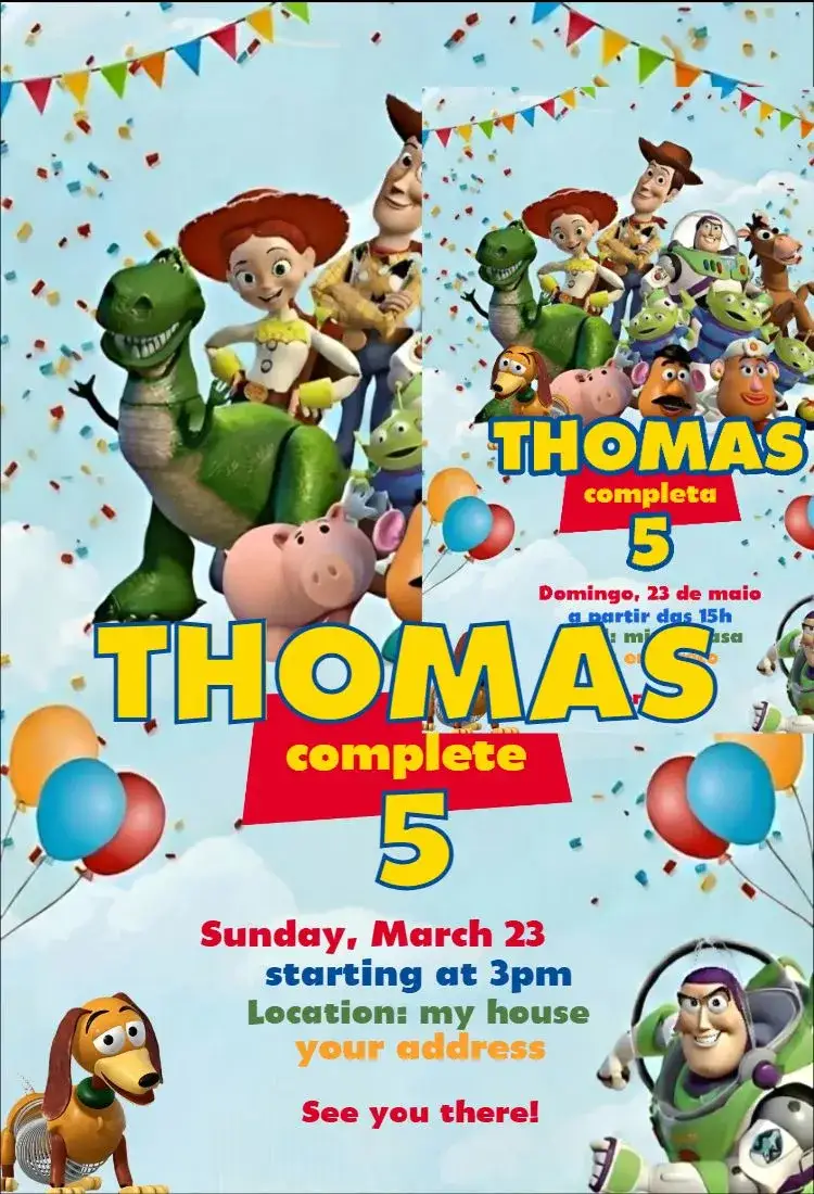 Invitation Toy Story 1 – Birthday theme colorful, fun, themed, lively, childlike