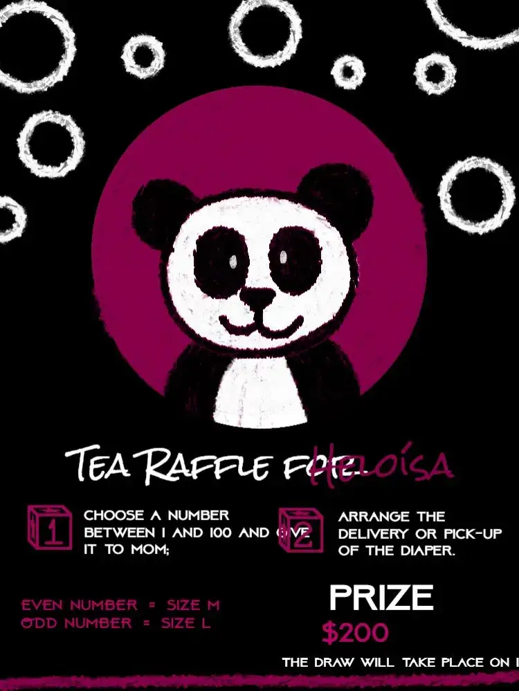 Invitation Panda Teddy Bear Tea Raffle – Raffle Tea theme panda, pink and black, polka dots, childish, fun, delicate