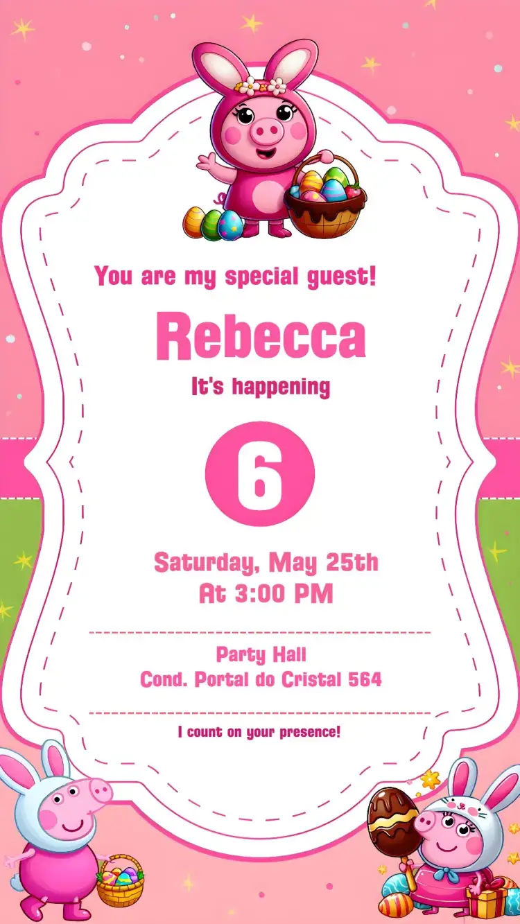 Invitation Peppa Pig Bunny Cake – Commemorative Dates theme colorful, childlike, playful, fun-filled, bunny, themed party
