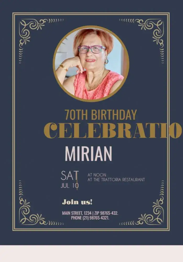 Invitation 70 Years With Photo Party – Sweet 15 theme classic, elegant, golden, beige, minimalist