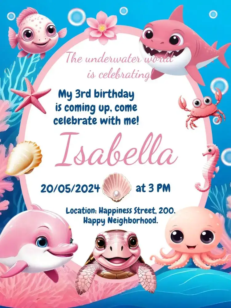 Invitation Under the Sea Kids – Kids' Birthday Party theme navy, colorful, fun, childish, playful, tropical