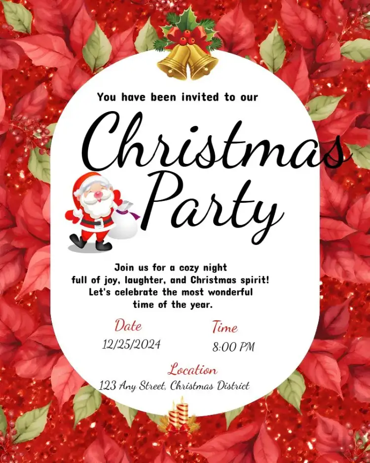 Invitation Christmas Glitter Party – Commemorative Dates theme glitter, red and green, modern, festive, vintage, sparkle