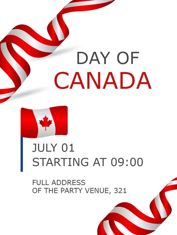 Invitation Canada Day Celebration – Commemorative Dates theme red and white, minimalist, modern, festive, patriotic