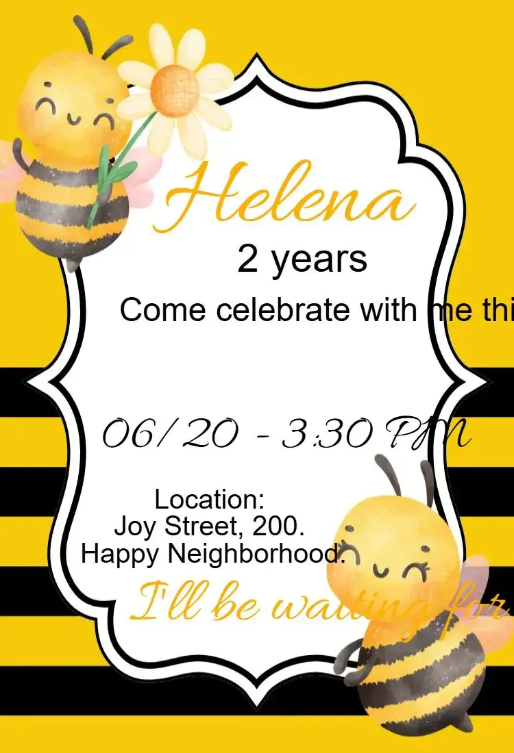 Invitation Bee Birthday – Kids' Birthday Party theme colorful, playful, floral, fun, childlike