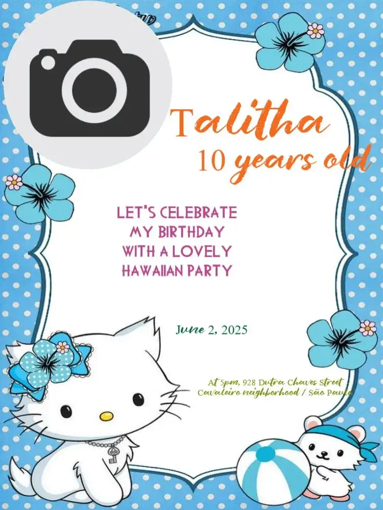 Invitation Cat Party With Photo To Edit Online – Kids' Birthday Party theme floral, colorful, cute, modern, childish, fun