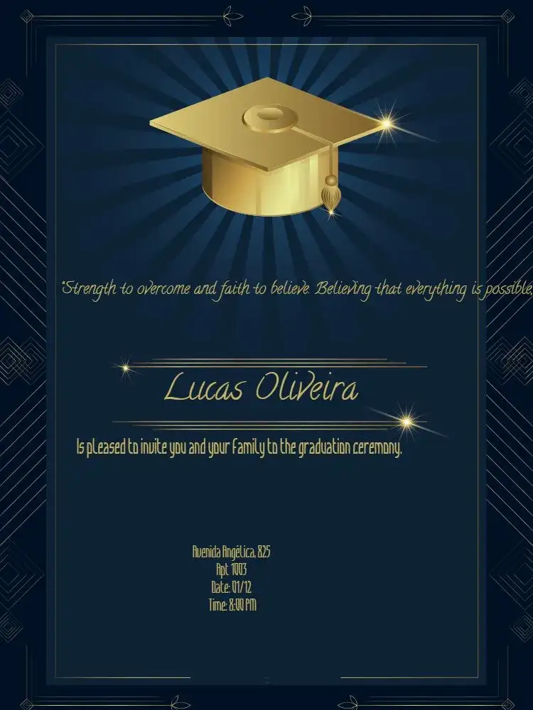Invitation Graduation Whatsapp – Graduation theme blue, gold, sparkle, geometric, modern, elegant