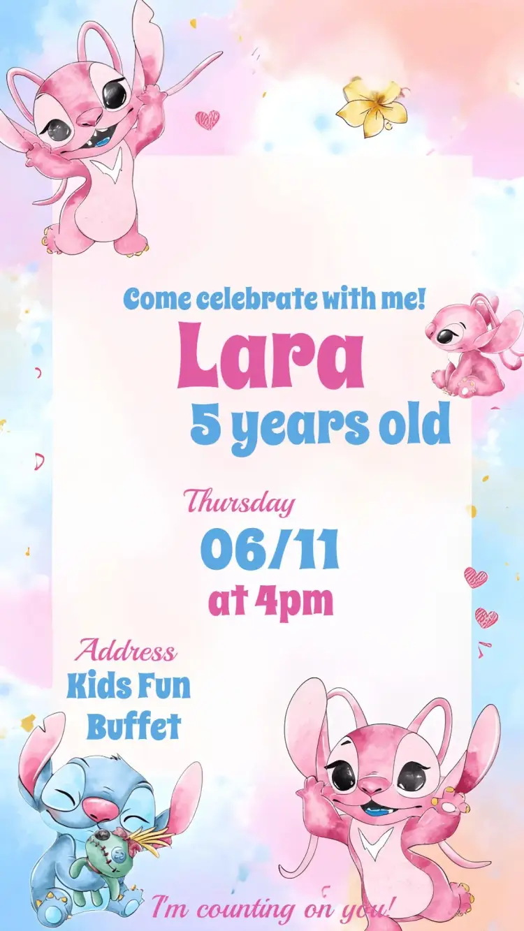 Stitch And Angel Party invitation