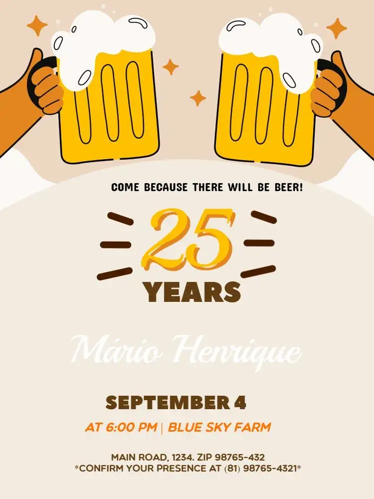 Invitation 25 Years Celebration – Sweet 15 theme vibrant, youthful, fun, modern, cheerful