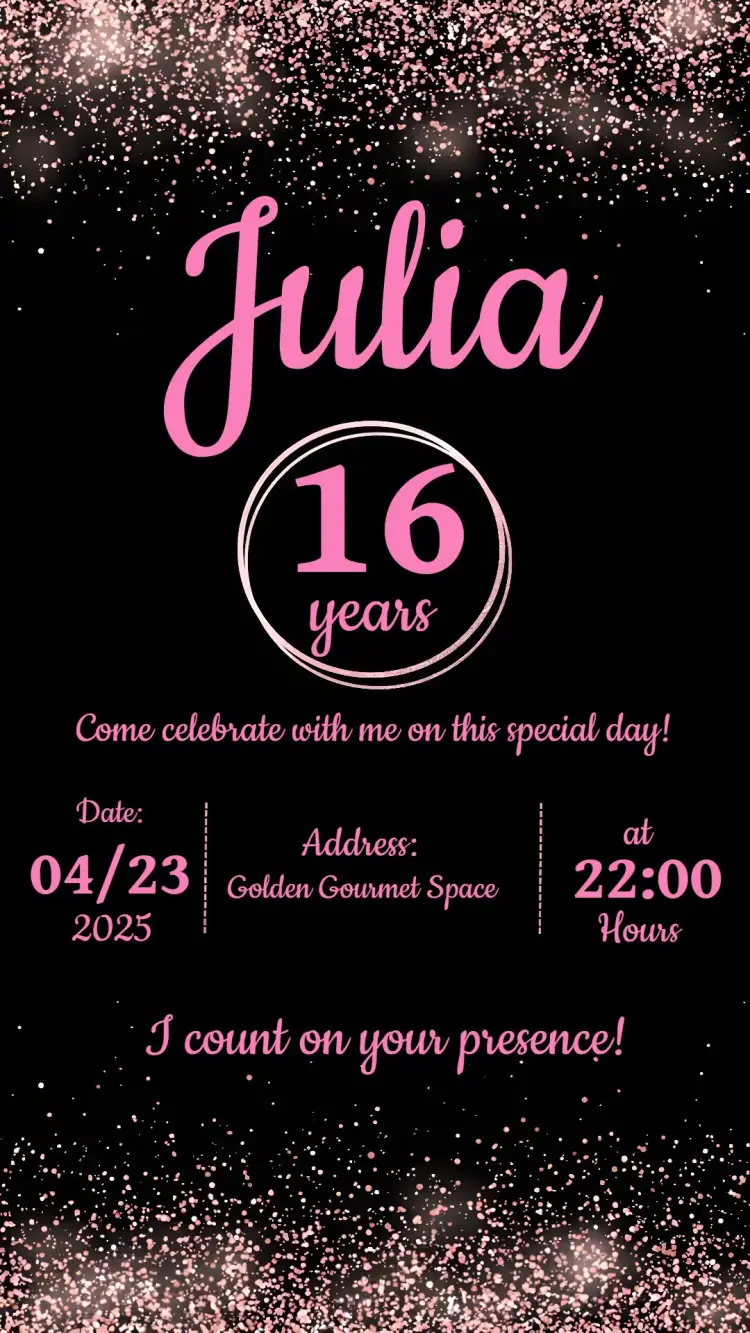 Invite 15 Years Rosé Gold Black editable and customizable