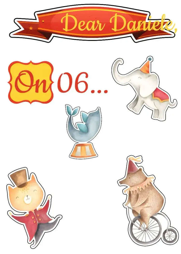Invitation Circus Cake Topper Print – Cake topper theme colorful, fun, illustrative, childlike, thematic, bright