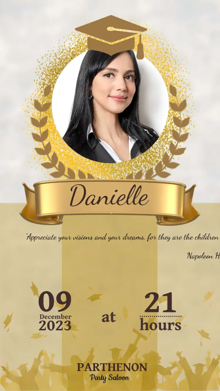 Invitation Graduation With Cap Photo – Graduation theme golden, brown, caramel, elegant, modern, minimalist