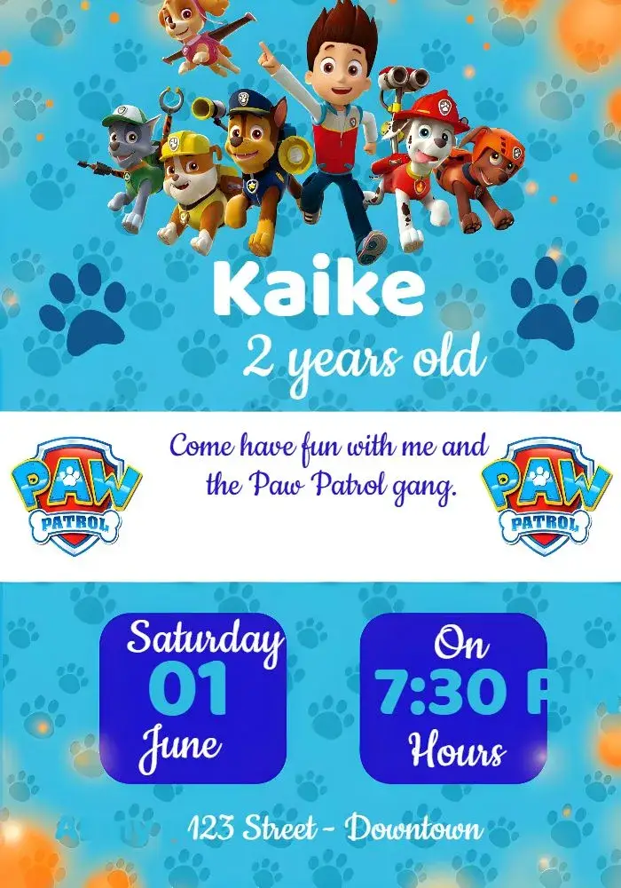 Paw Patrol White invitation