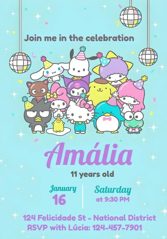 Hello Kitty And Friends Melody invitation