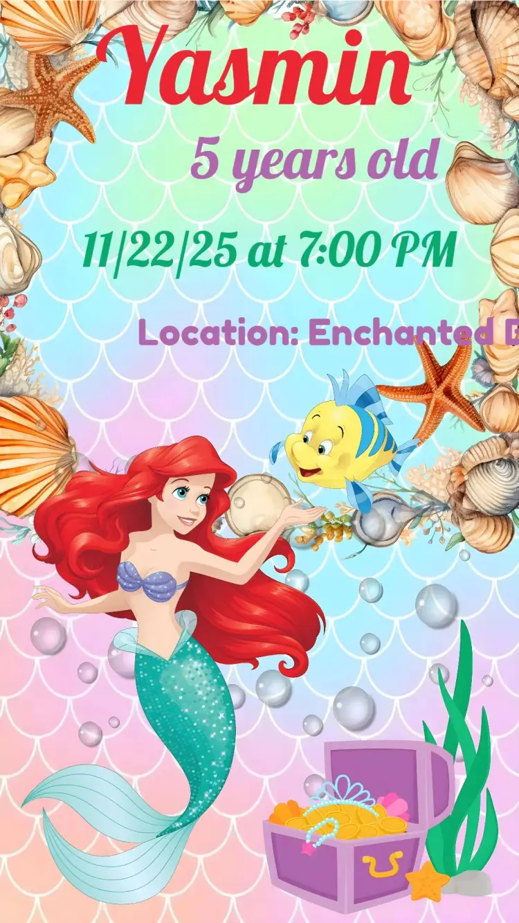 Mermaid Ariel invitation