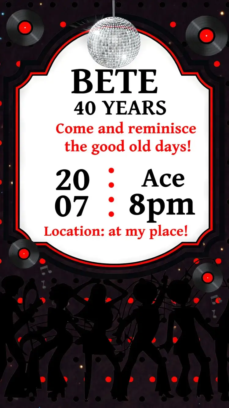 Invitation 60s Disco Party – Sweet 15 theme vintage, retro, colorful, festive, dance-filled, classic