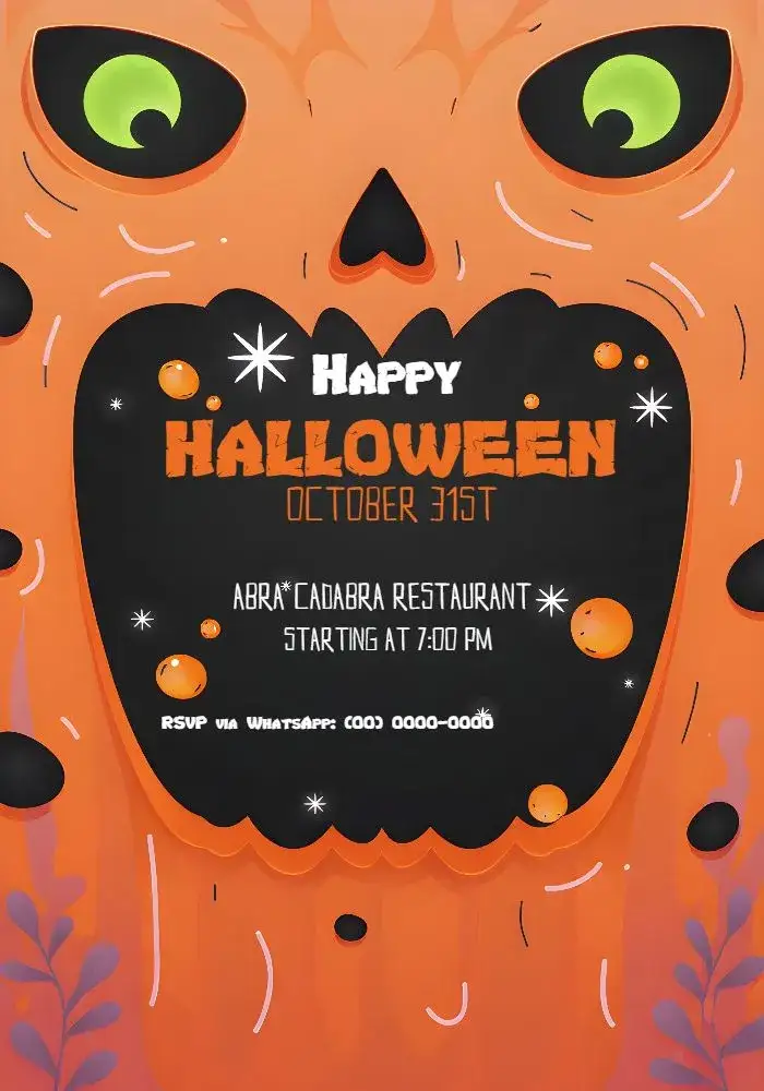 Invitation Halloween Terror Party – Commemorative Dates theme horror, pumpkin, witches, dark colors, sparkle, festive style