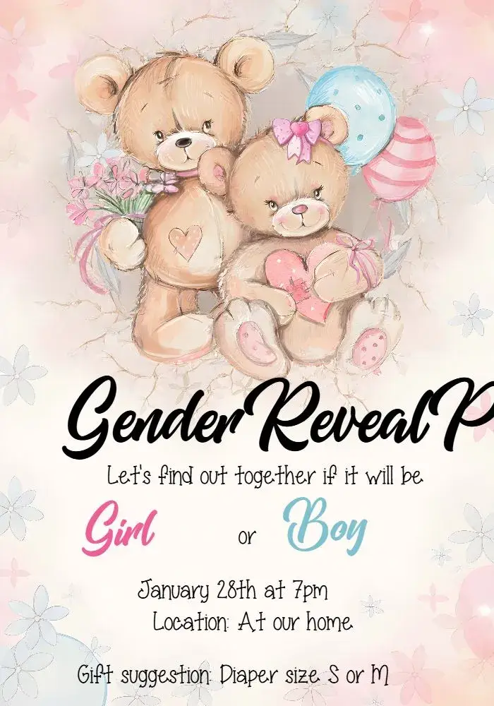 Teddy Bears Gender Reveal invitation