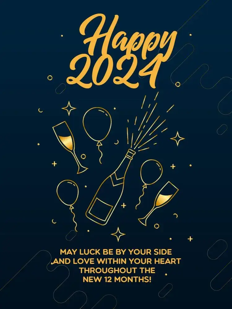 Invitation Golden New Year Gratitude Card – Card theme golden, navy blue, festive, modern, elegant