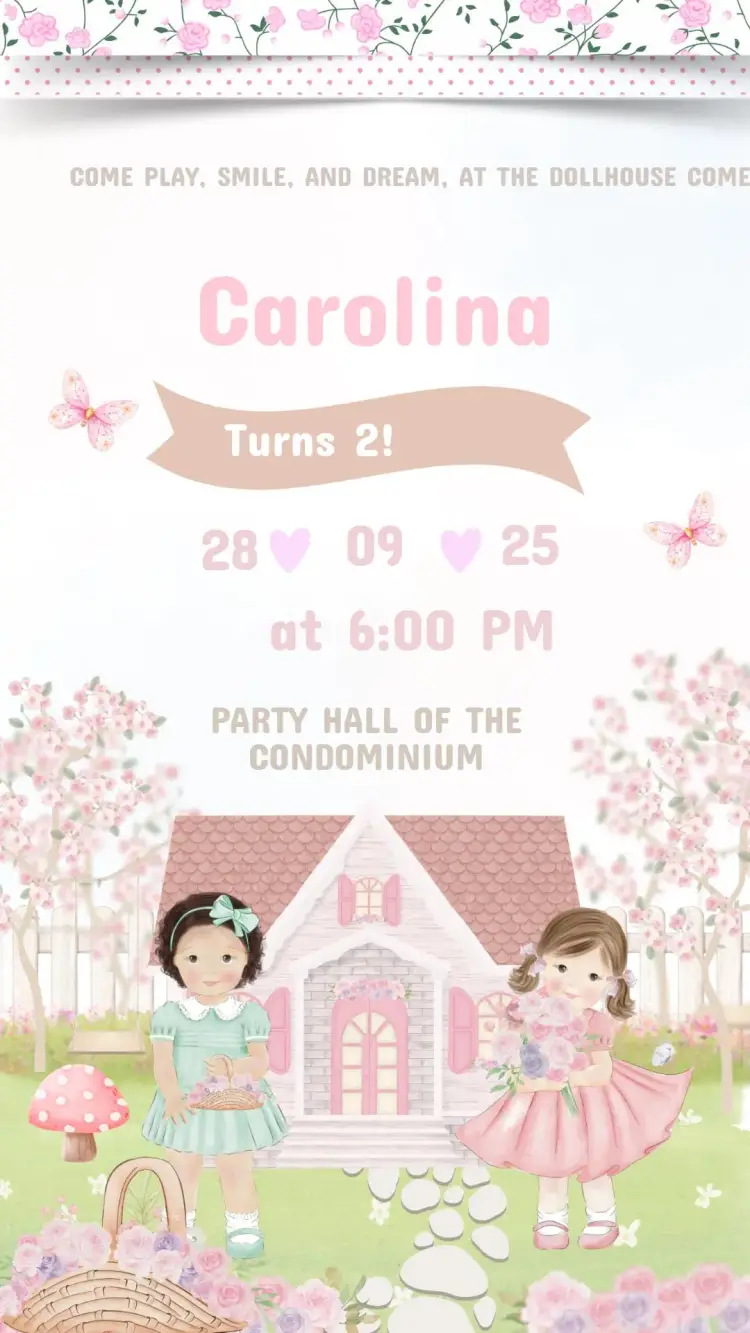 Children's Birthday Doll Tea Party Invitation